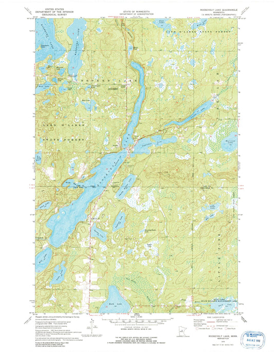Classic USGS Roosevelt Lake Minnesota 7.5'x7.5' Topo Map Image