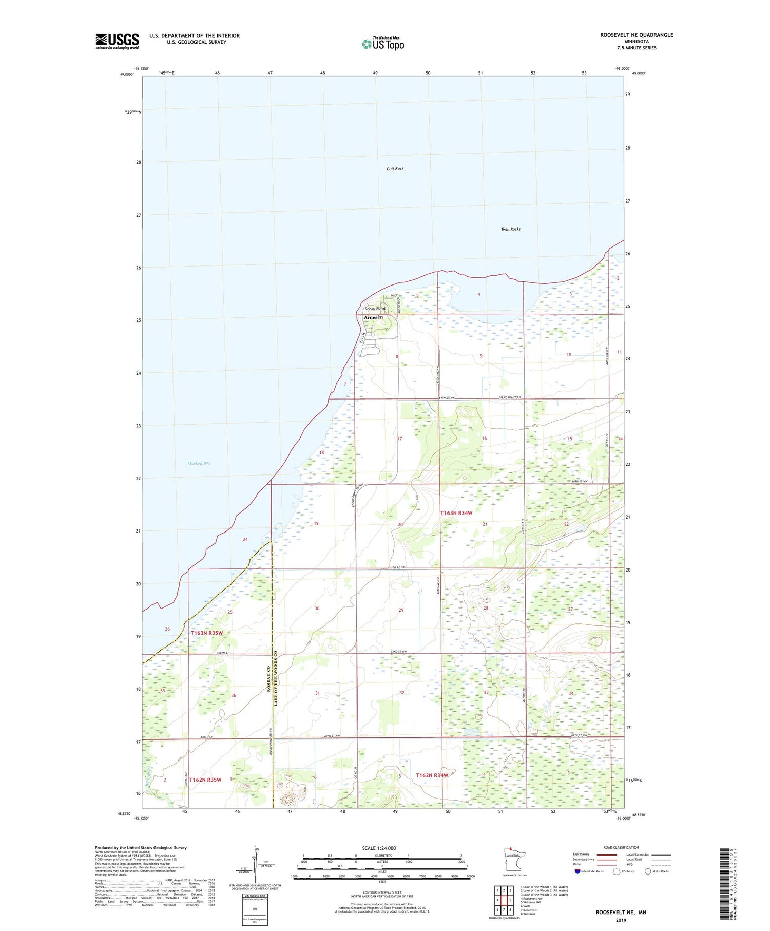 Roosevelt NE Minnesota US Topo Map Image