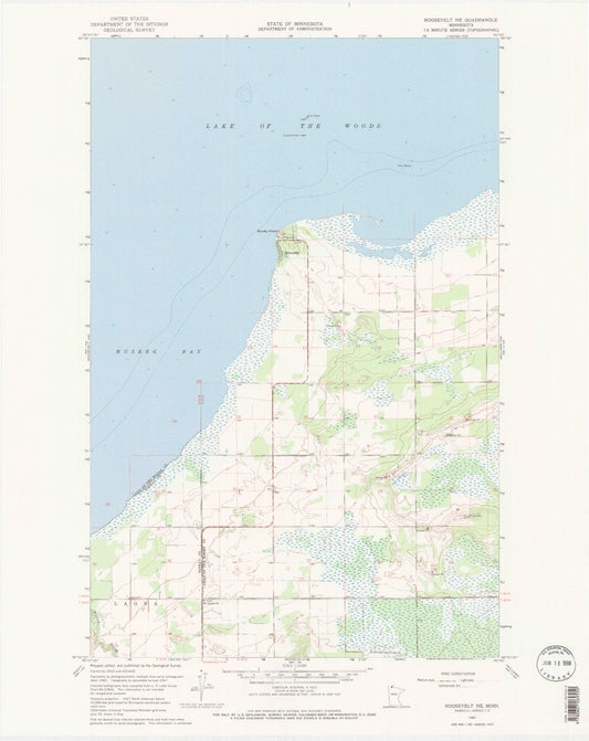 Classic USGS Roosevelt NE Minnesota 7.5'x7.5' Topo Map Image