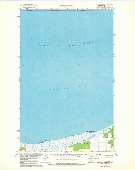 Classic USGS Roosevelt NW Minnesota 7.5'x7.5' Topo Map Image