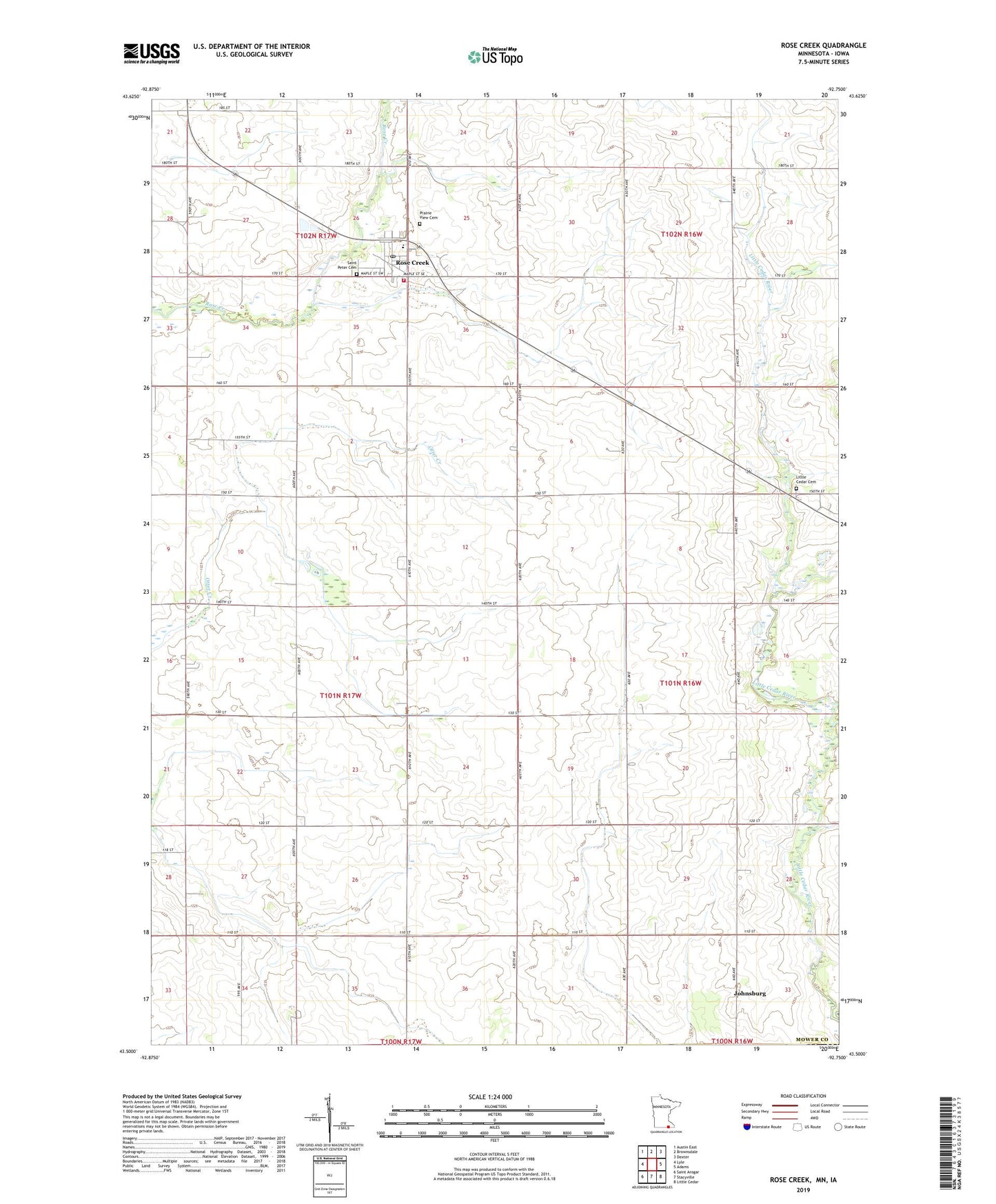 Rose Creek Minnesota US Topo Map Image