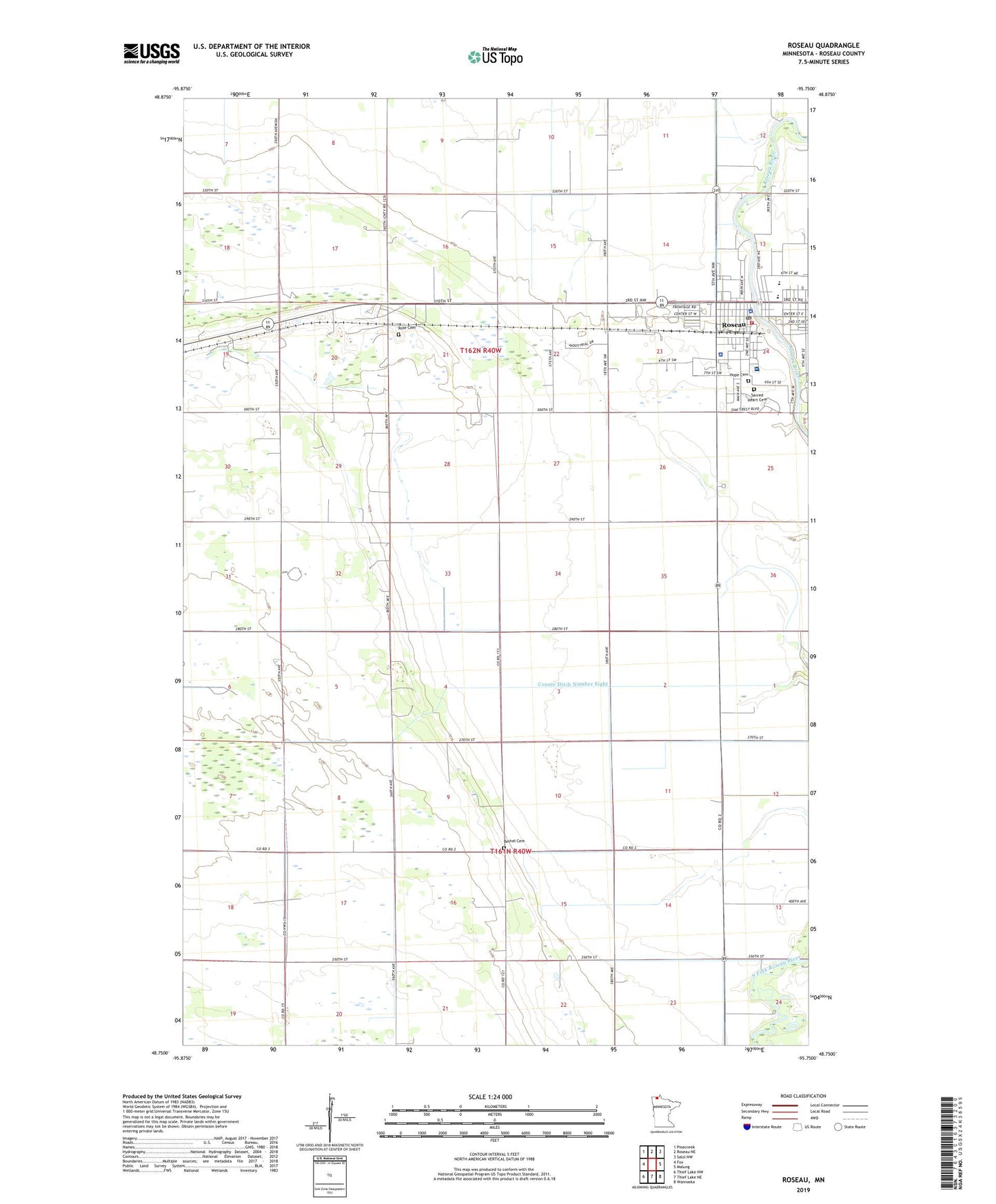 Roseau Minnesota US Topo Map Image