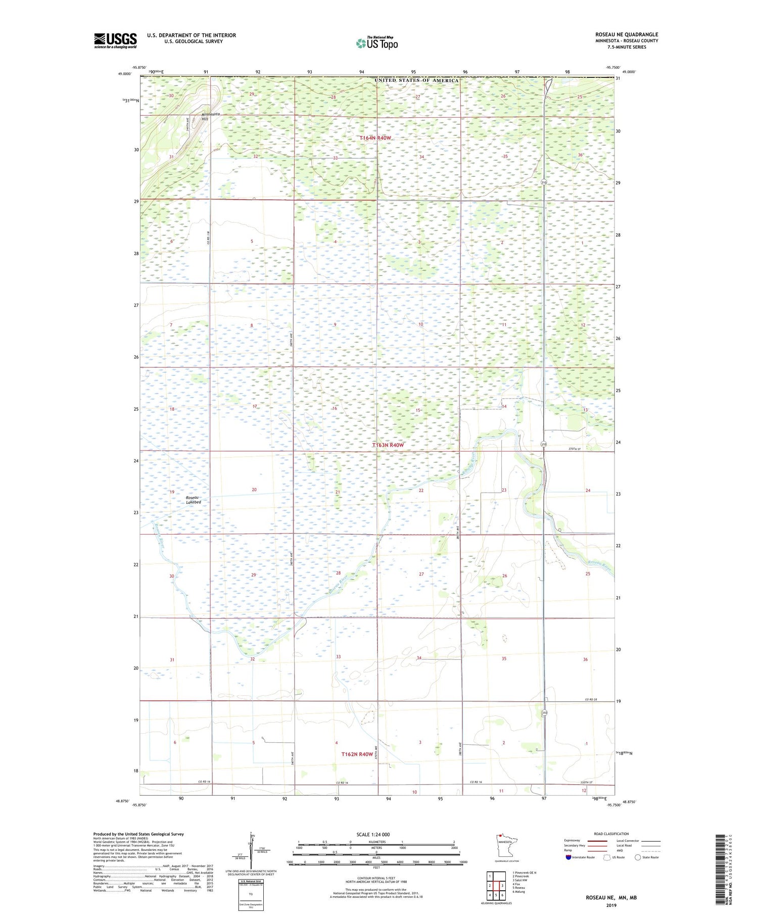 Roseau NE Minnesota US Topo Map Image