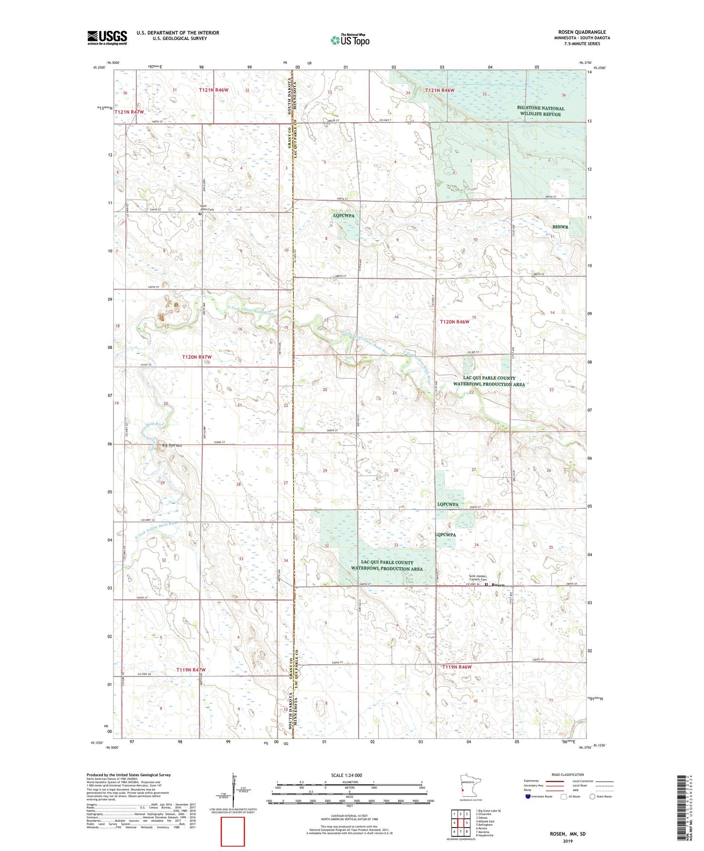 Rosen Minnesota US Topo Map Image