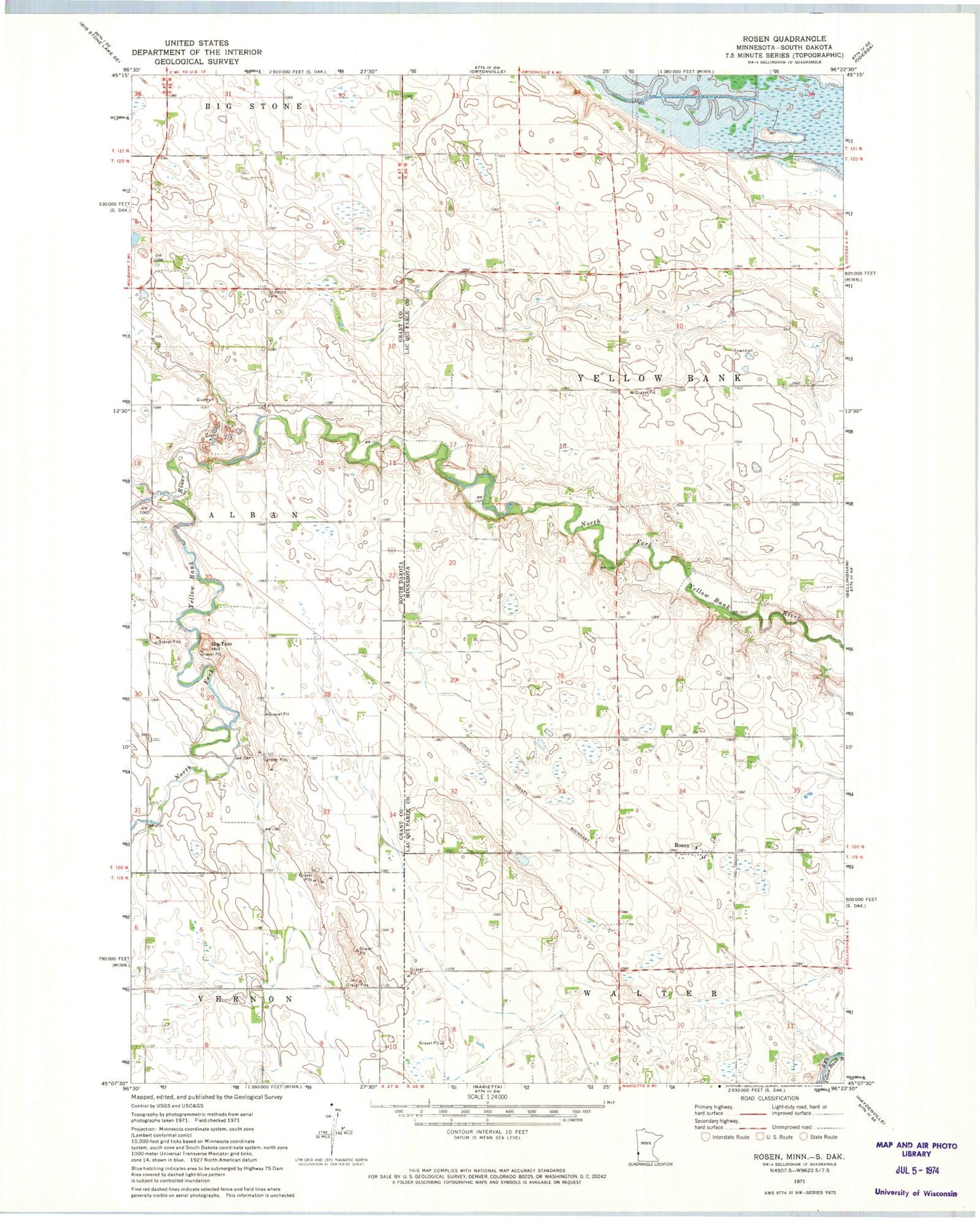 Classic USGS Rosen Minnesota 7.5'x7.5' Topo Map Image