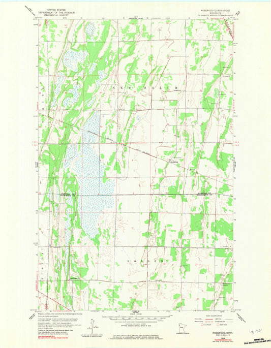 Classic USGS Rosewood Minnesota 7.5'x7.5' Topo Map Image