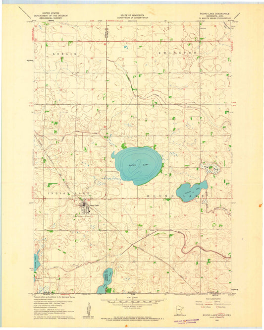 Classic USGS Round Lake Minnesota 7.5'x7.5' Topo Map Image