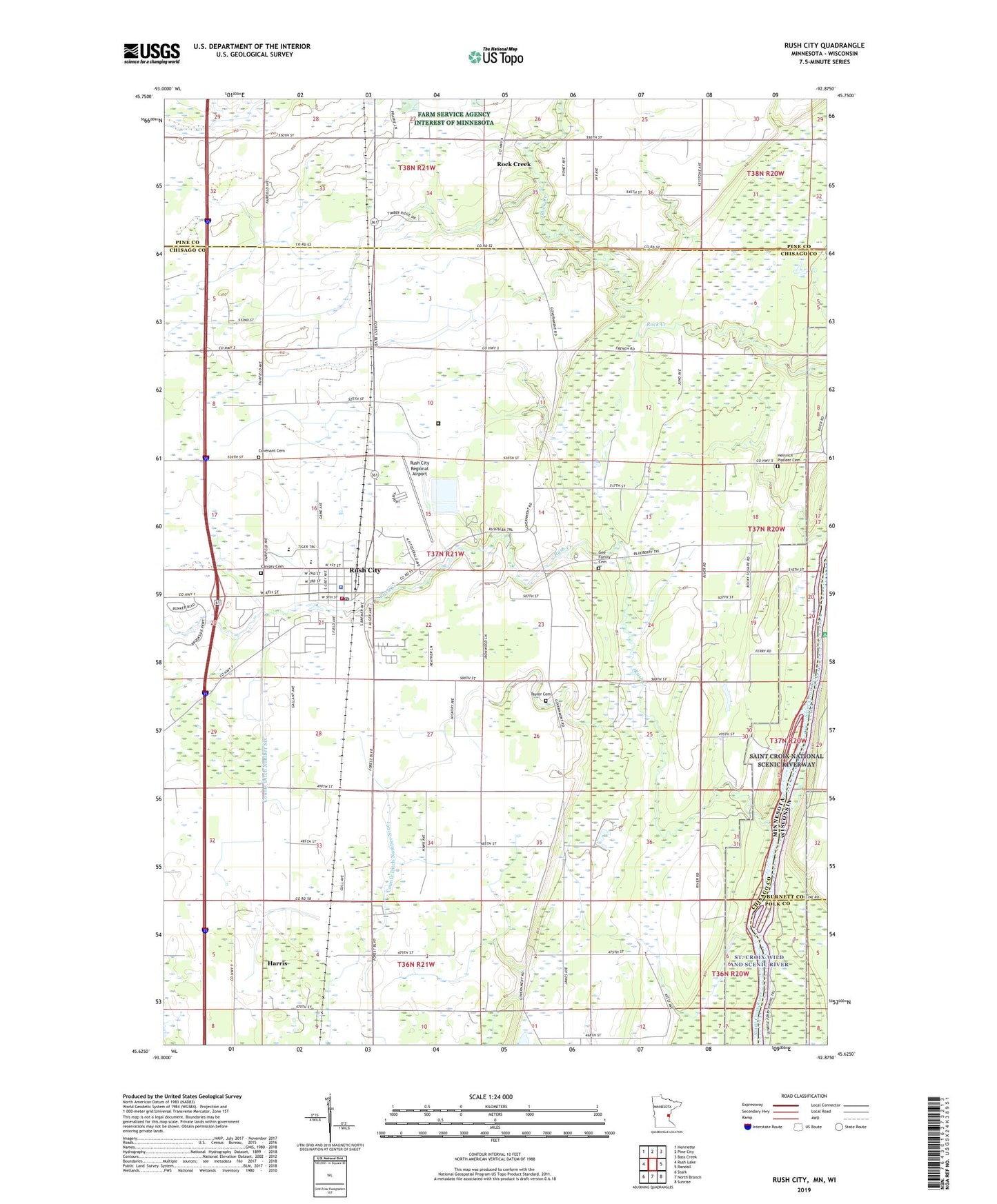 Rush City Minnesota US Topo Map Image