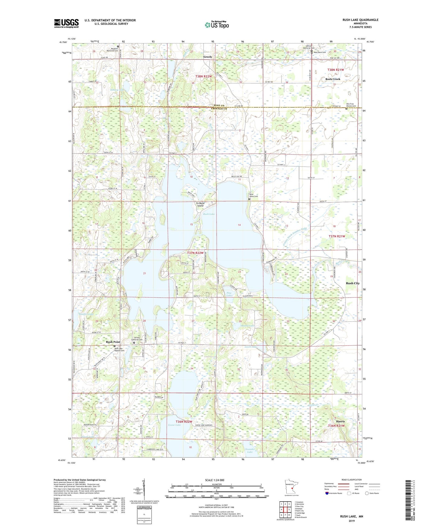 Rush Lake Minnesota US Topo Map Image