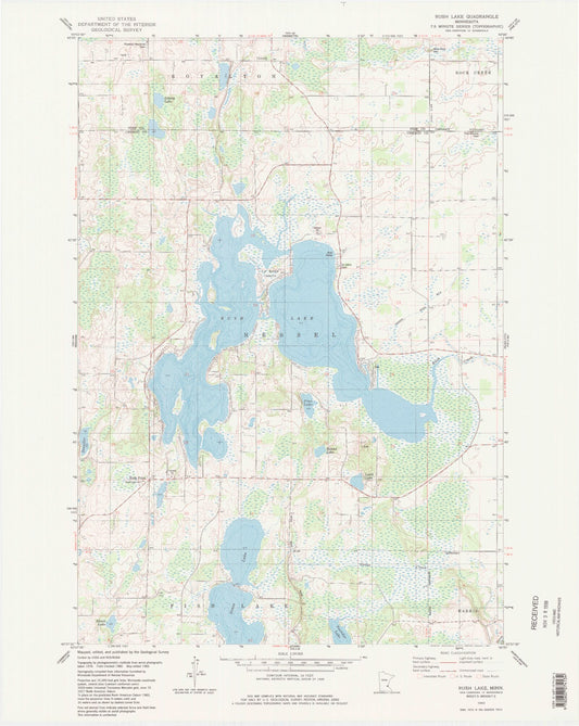 Classic USGS Rush Lake Minnesota 7.5'x7.5' Topo Map Image
