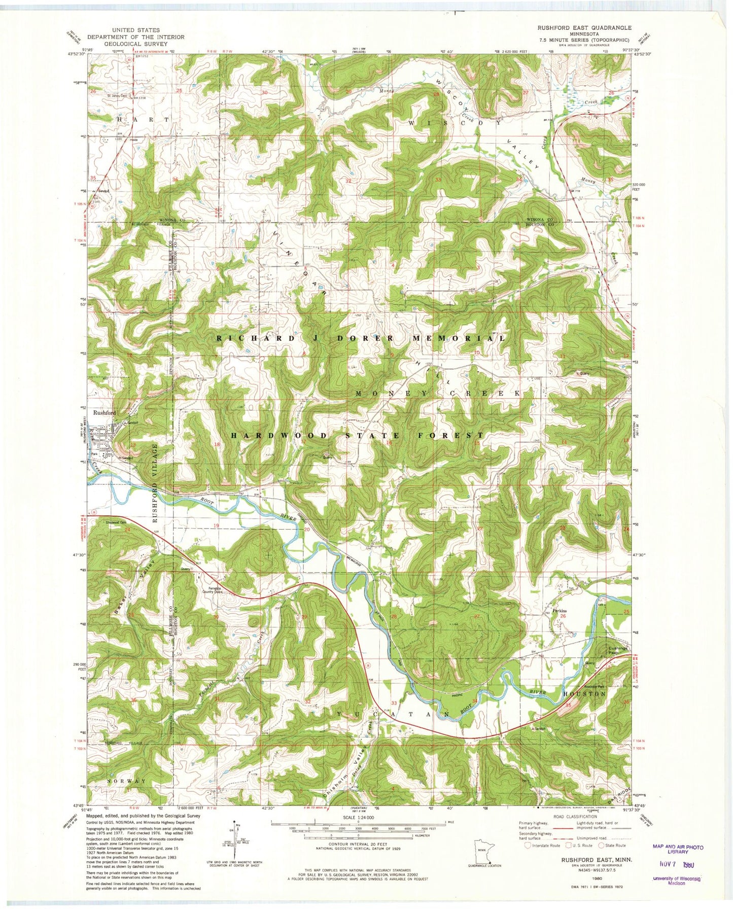 Classic USGS Rushford East Minnesota 7.5'x7.5' Topo Map Image