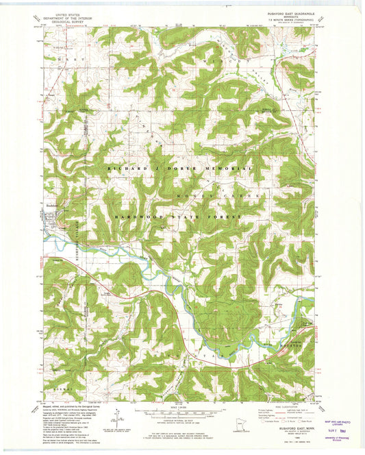 Classic USGS Rushford East Minnesota 7.5'x7.5' Topo Map Image