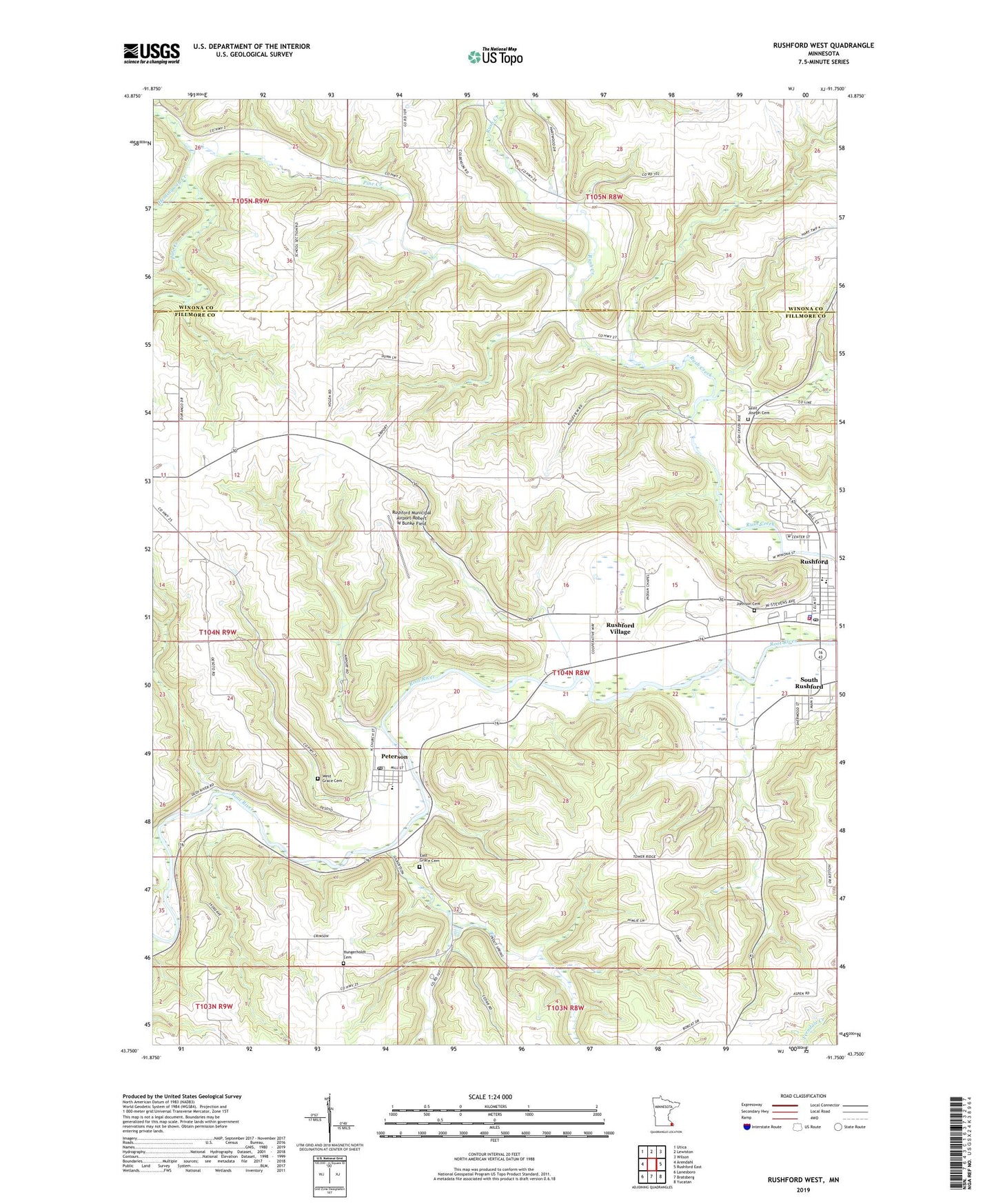 Rushford West Minnesota US Topo Map Image