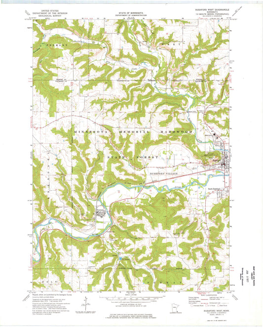 Classic USGS Rushford West Minnesota 7.5'x7.5' Topo Map Image