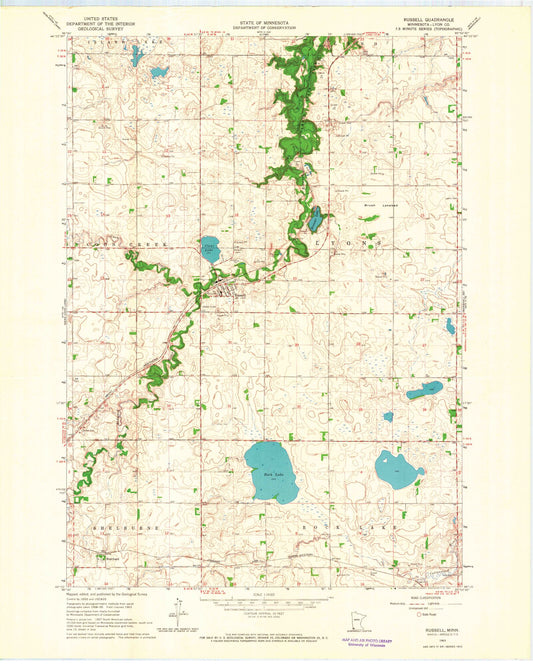 Classic USGS Russell Minnesota 7.5'x7.5' Topo Map Image
