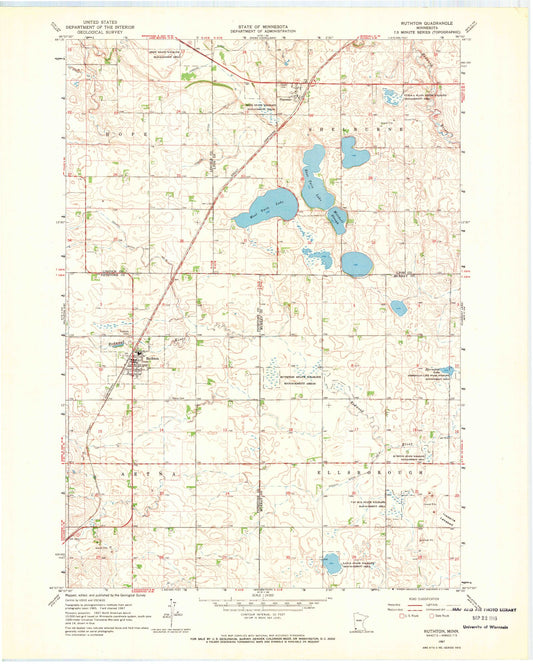 Classic USGS Ruthton Minnesota 7.5'x7.5' Topo Map Image