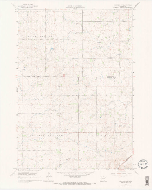 Classic USGS Ruthton NW Minnesota 7.5'x7.5' Topo Map Image