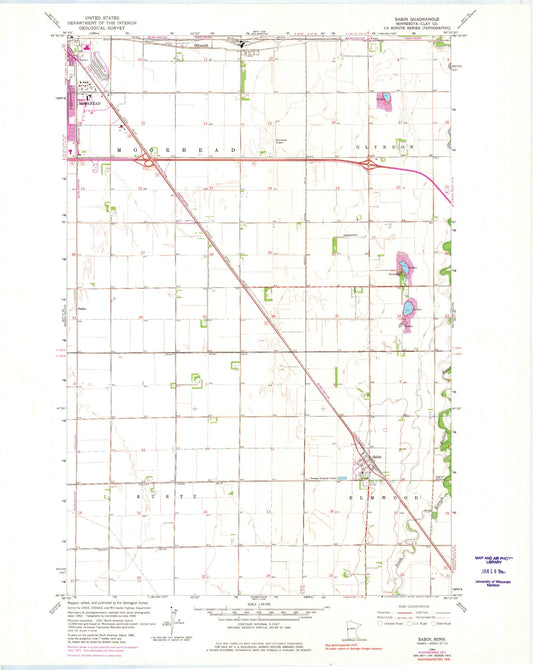 Classic USGS Sabin Minnesota 7.5'x7.5' Topo Map Image