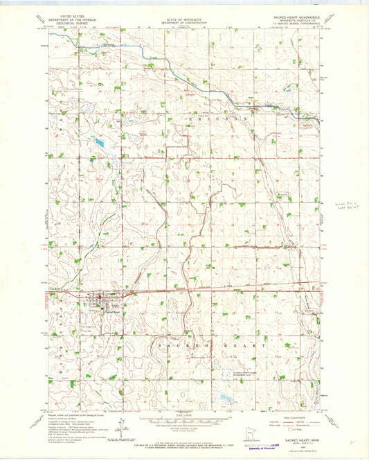 Classic USGS Sacred Heart Minnesota 7.5'x7.5' Topo Map Image