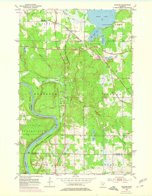 Classic USGS Saginaw Minnesota 7.5'x7.5' Topo Map Image