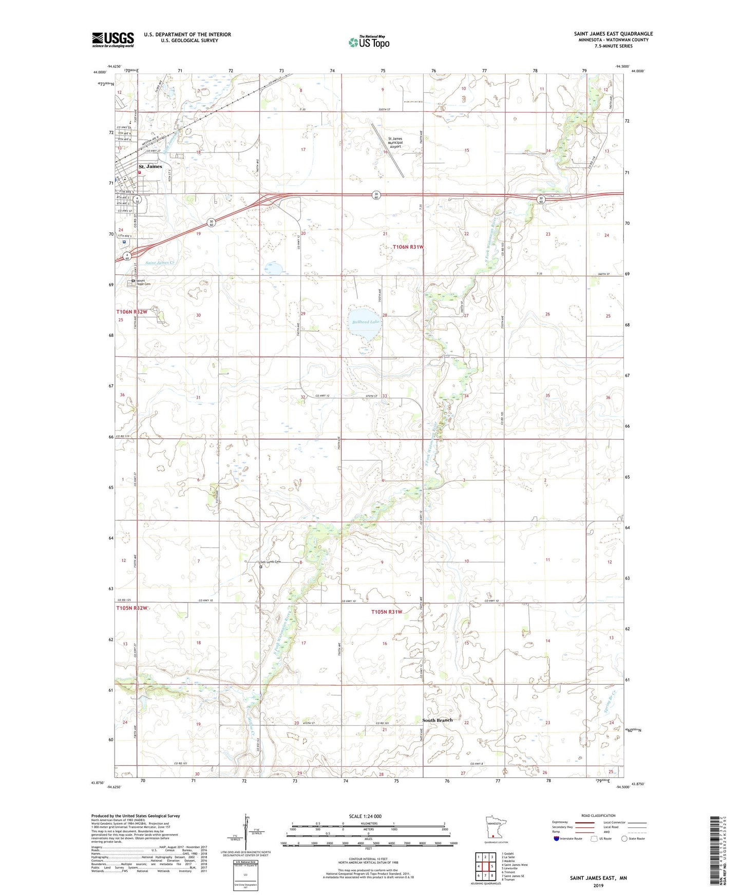 Saint James East Minnesota US Topo Map Image