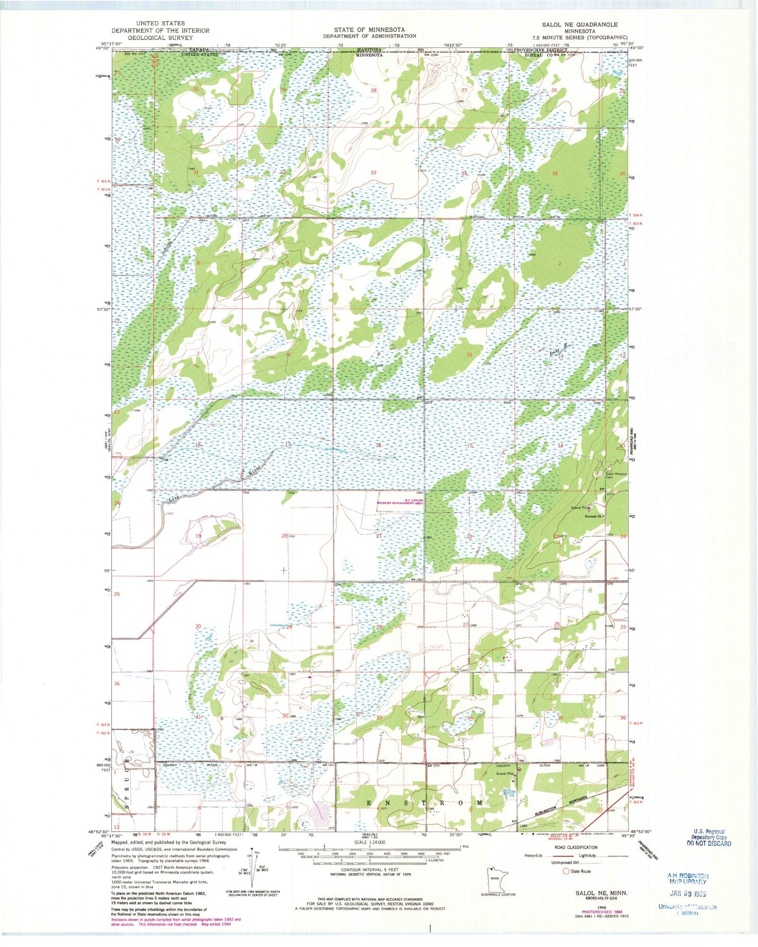 Classic USGS Salol NE Minnesota 7.5'x7.5' Topo Map Image