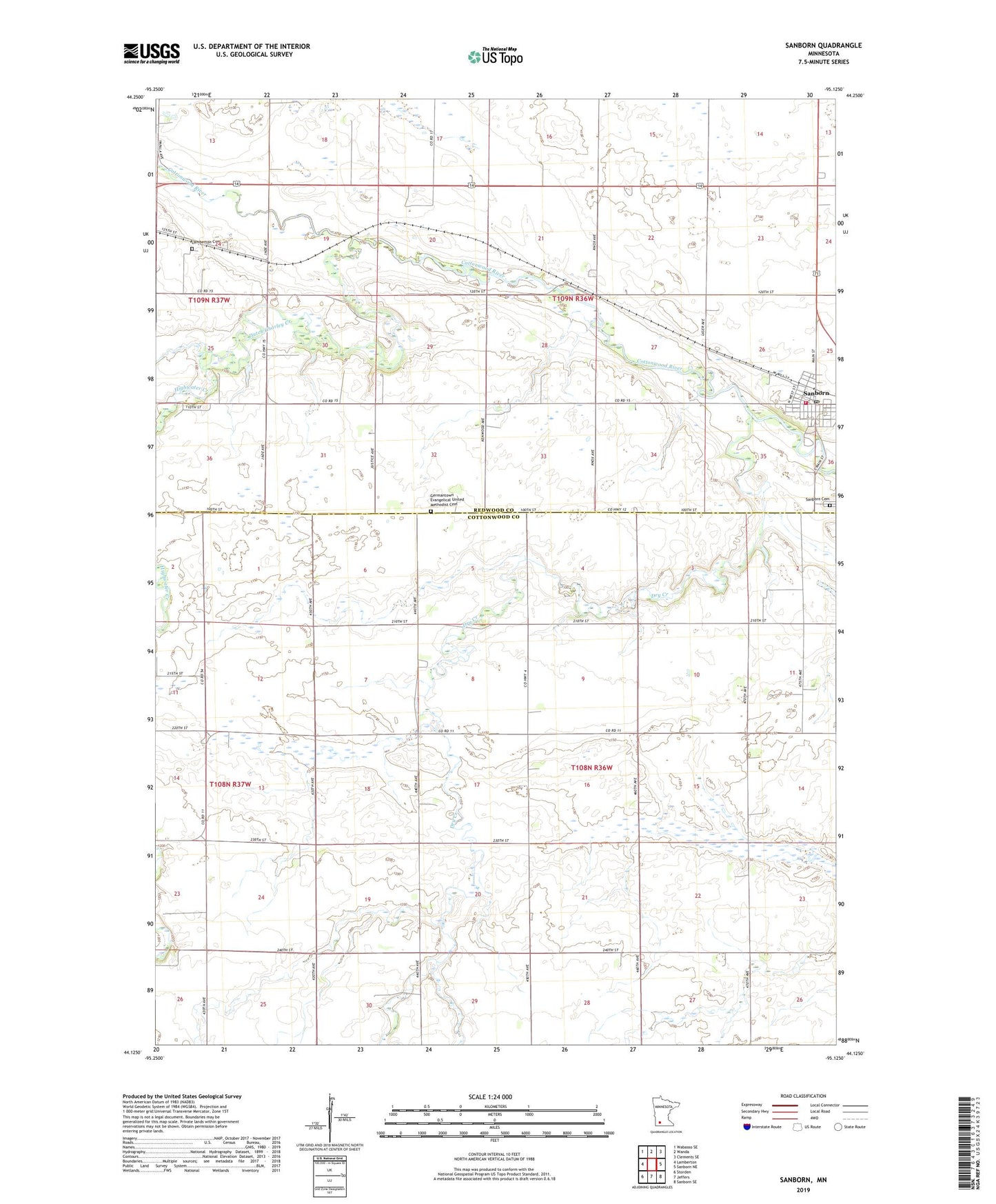 Sanborn Minnesota US Topo Map Image