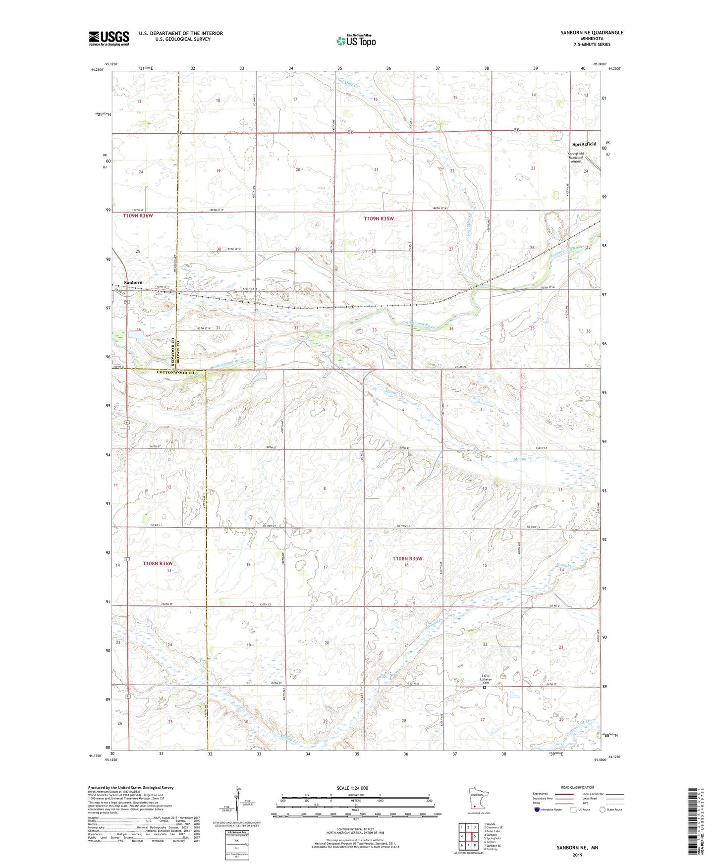 Sanborn NE Minnesota US Topo Map Image