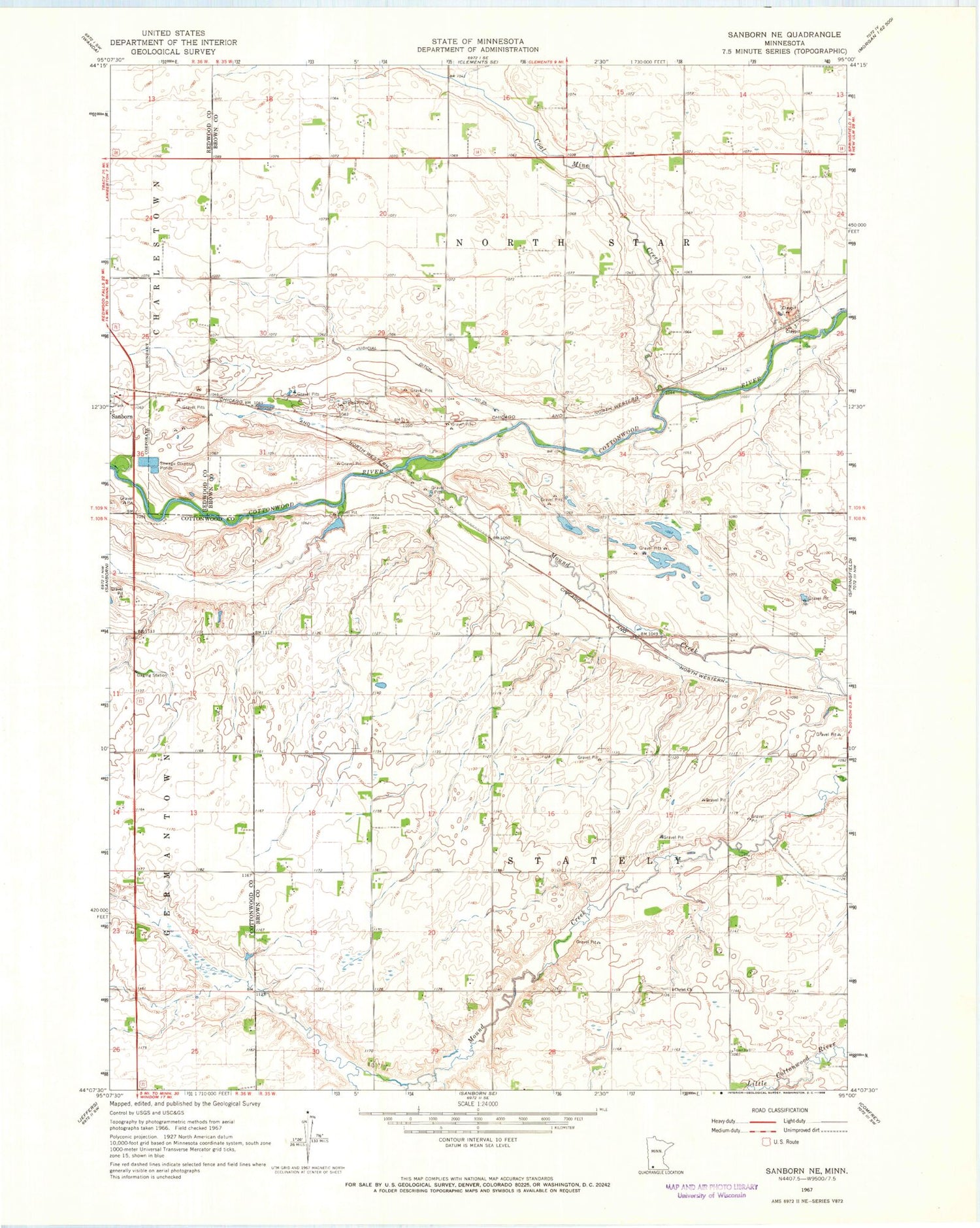Classic USGS Sanborn NE Minnesota 7.5'x7.5' Topo Map Image