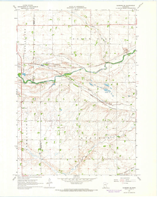 Classic USGS Sanborn NE Minnesota 7.5'x7.5' Topo Map Image