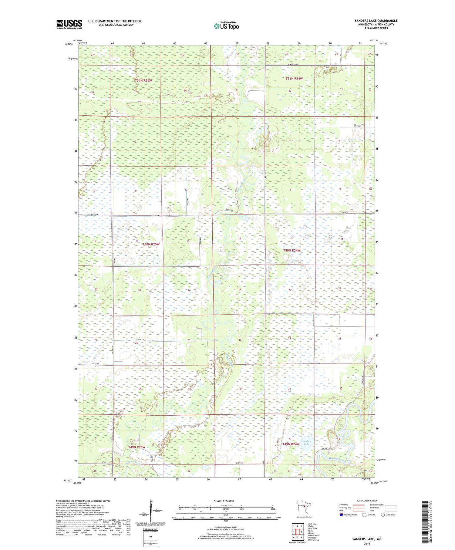 Sanders Lake Minnesota US Topo Map Image