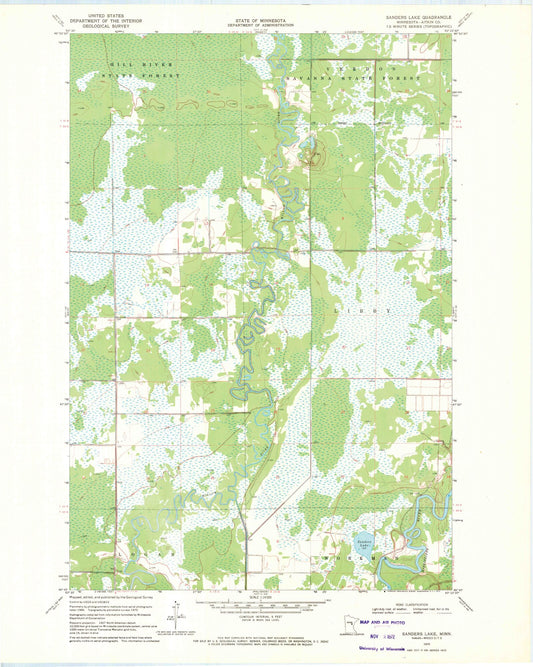 Classic USGS Sanders Lake Minnesota 7.5'x7.5' Topo Map Image