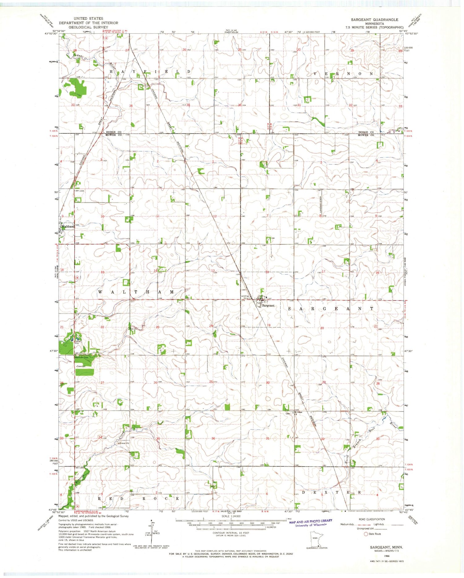 Classic USGS Sargeant Minnesota 7.5'x7.5' Topo Map Image