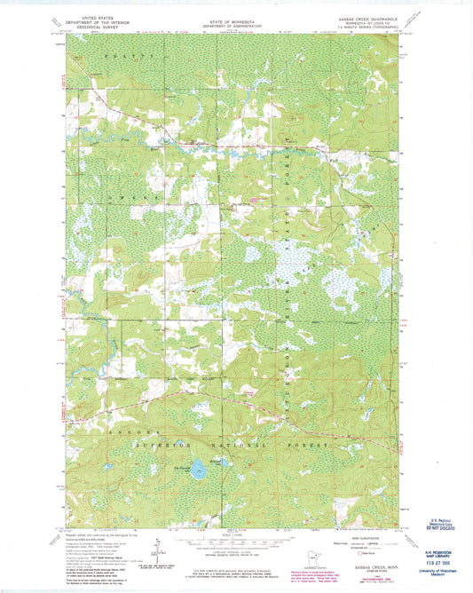 Classic USGS Sassas Creek Minnesota 7.5'x7.5' Topo Map Image