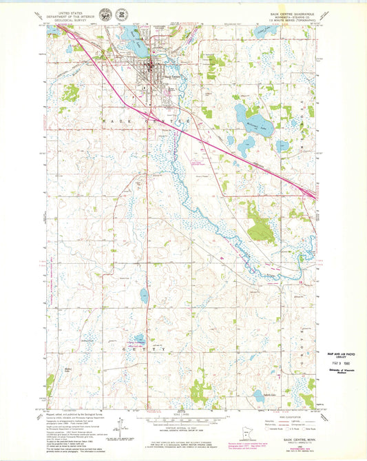 Classic USGS Sauk Centre Minnesota 7.5'x7.5' Topo Map Image