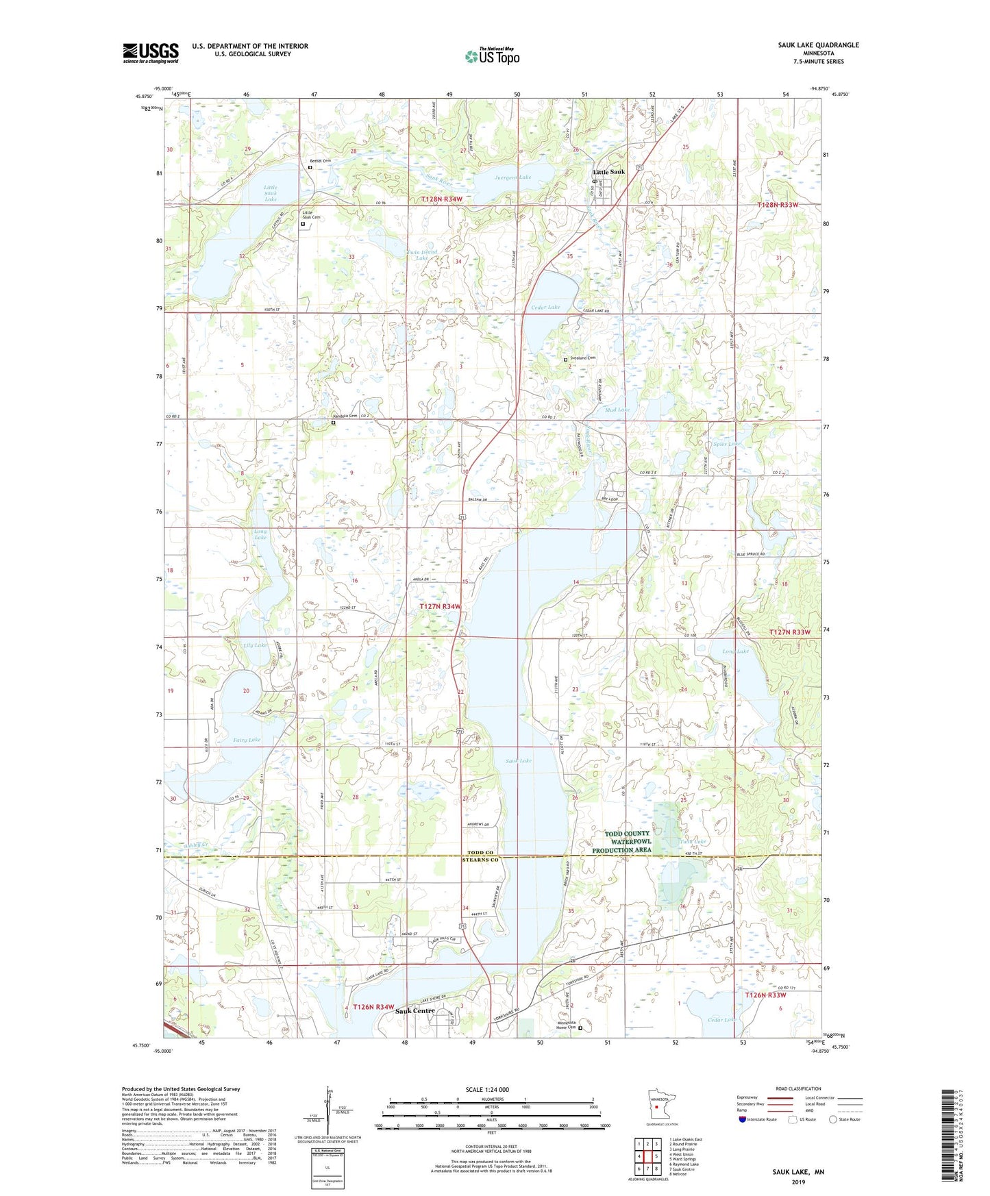 Sauk Lake Minnesota US Topo Map Image