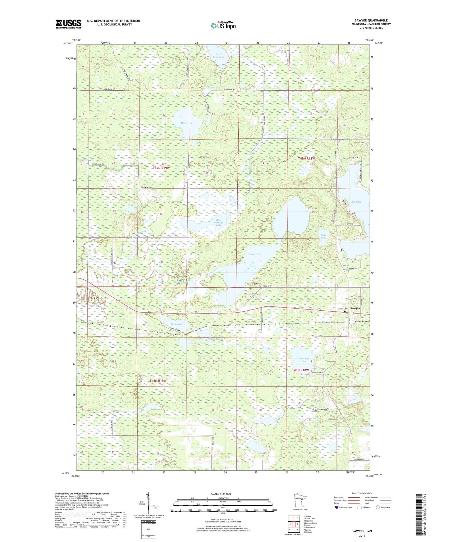Sawyer Minnesota US Topo Map Image