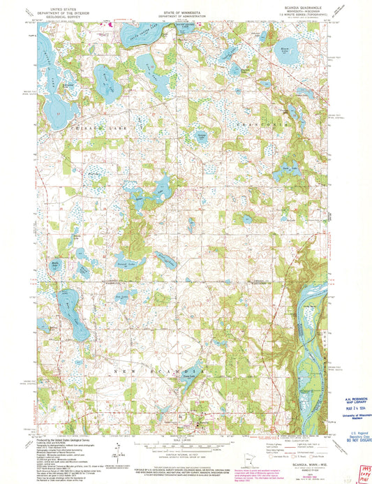 Classic USGS Scandia Minnesota 7.5'x7.5' Topo Map Image