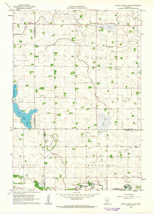 Classic USGS School Grove Lake Minnesota 7.5'x7.5' Topo Map Image