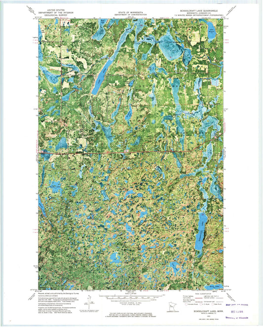 Classic USGS Schoolcraft Lake Minnesota 7.5'x7.5' Topo Map Image