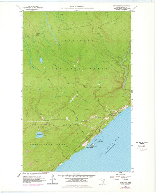 Classic USGS Schroeder Minnesota 7.5'x7.5' Topo Map Image