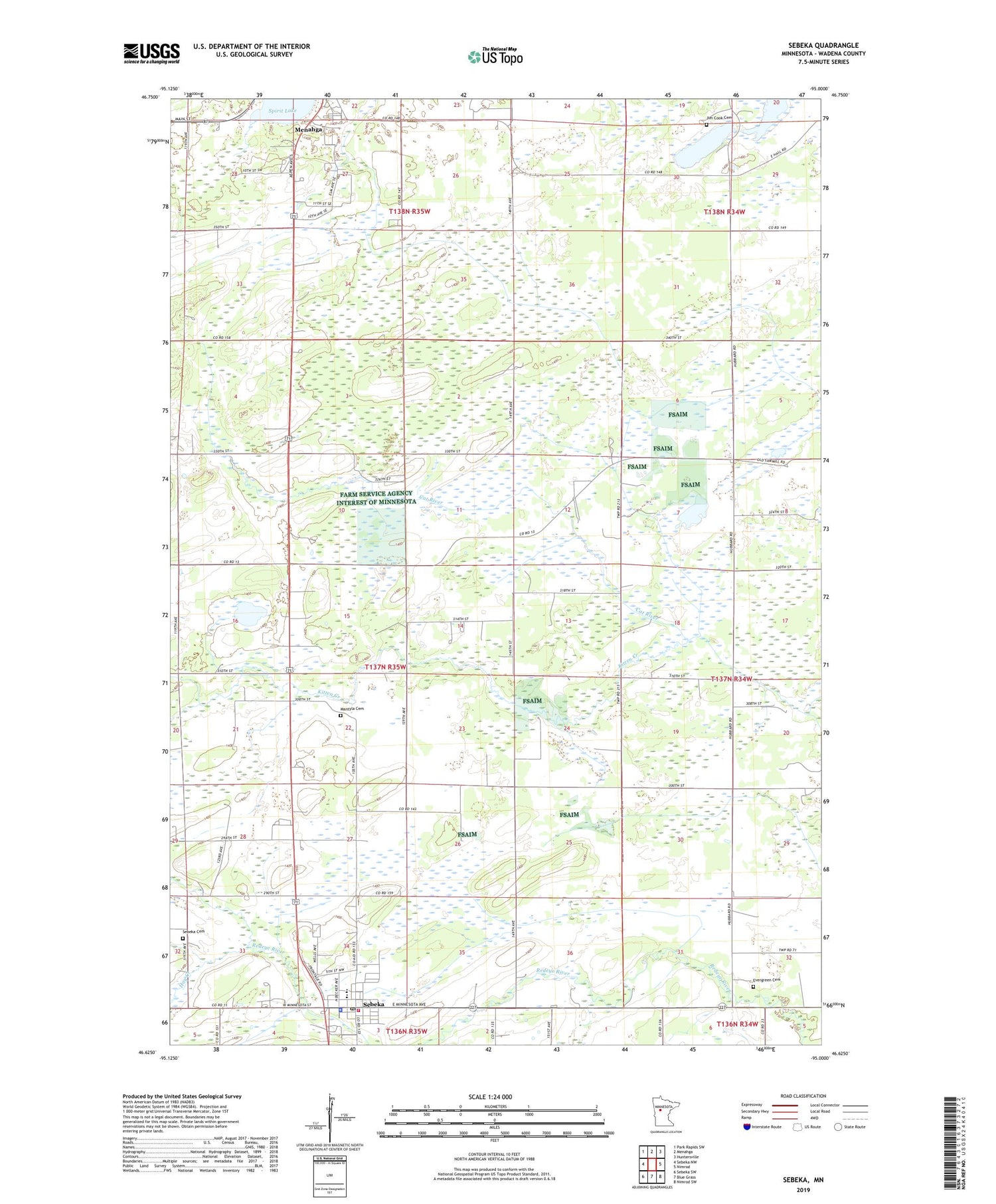 Sebeka Minnesota US Topo Map Image