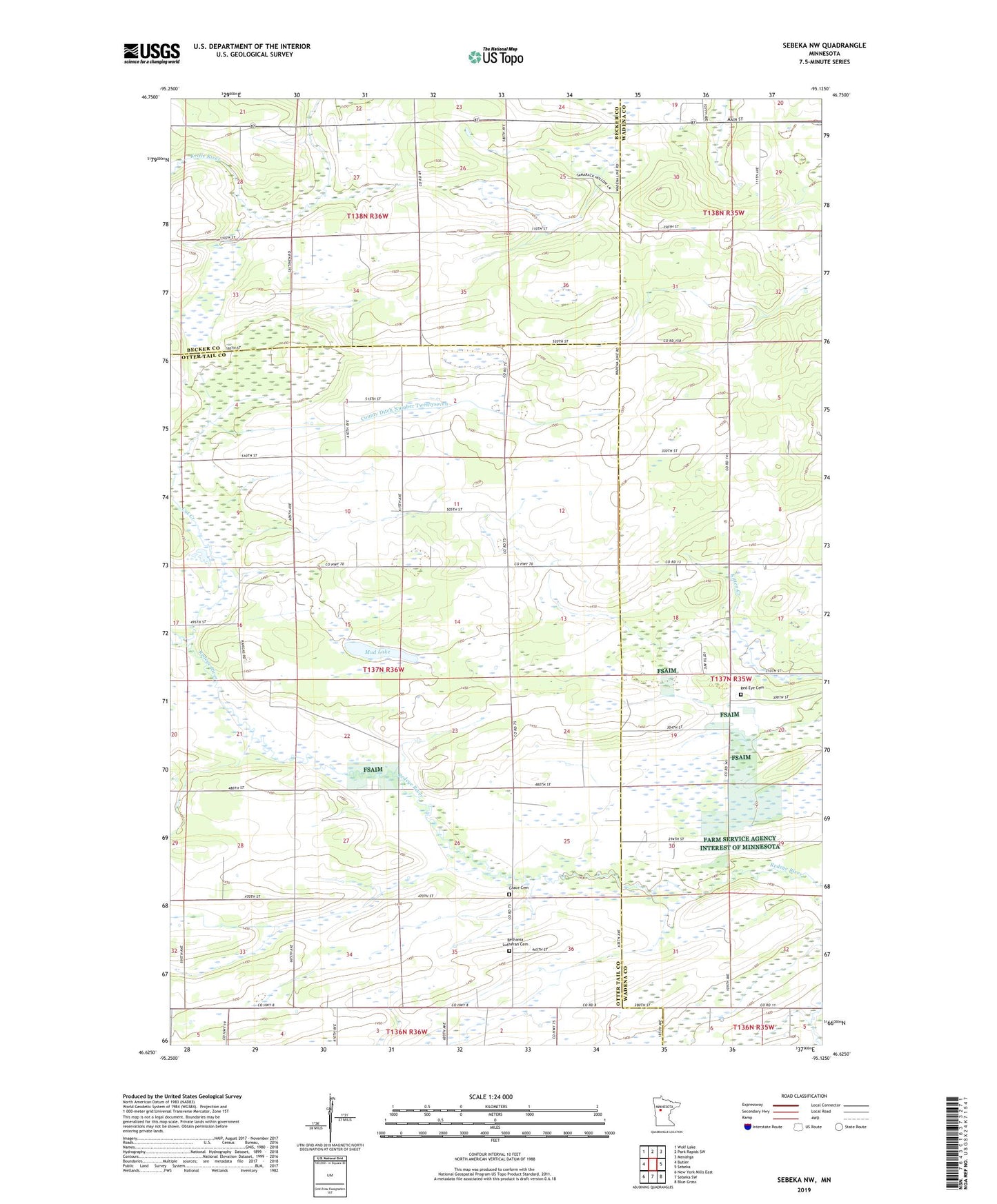 Sebeka NW Minnesota US Topo Map Image