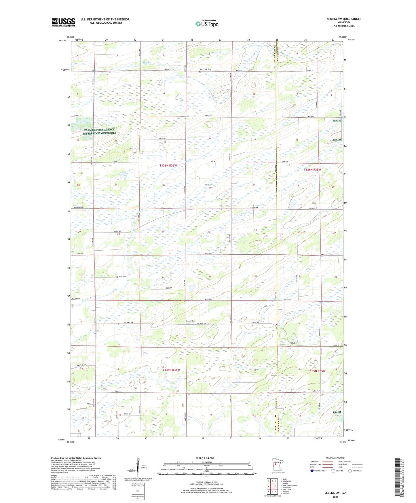 Sebeka SW Minnesota US Topo Map Image
