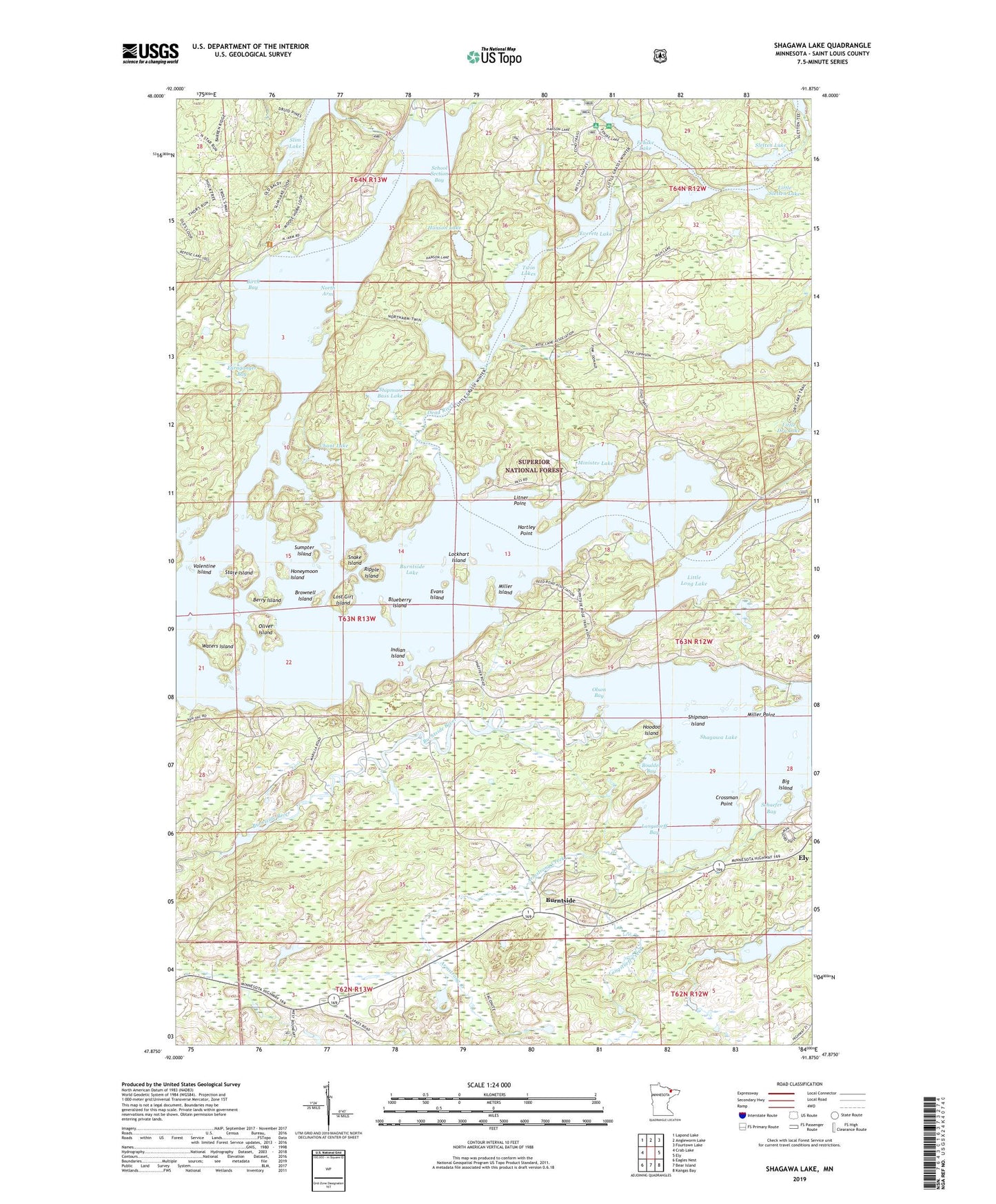 Shagawa Lake Minnesota US Topo Map Image
