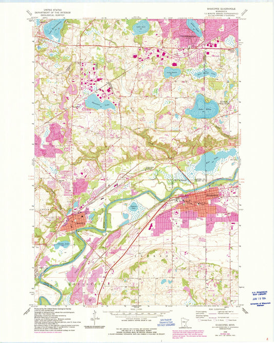 Classic USGS Shakopee Minnesota 7.5'x7.5' Topo Map Image
