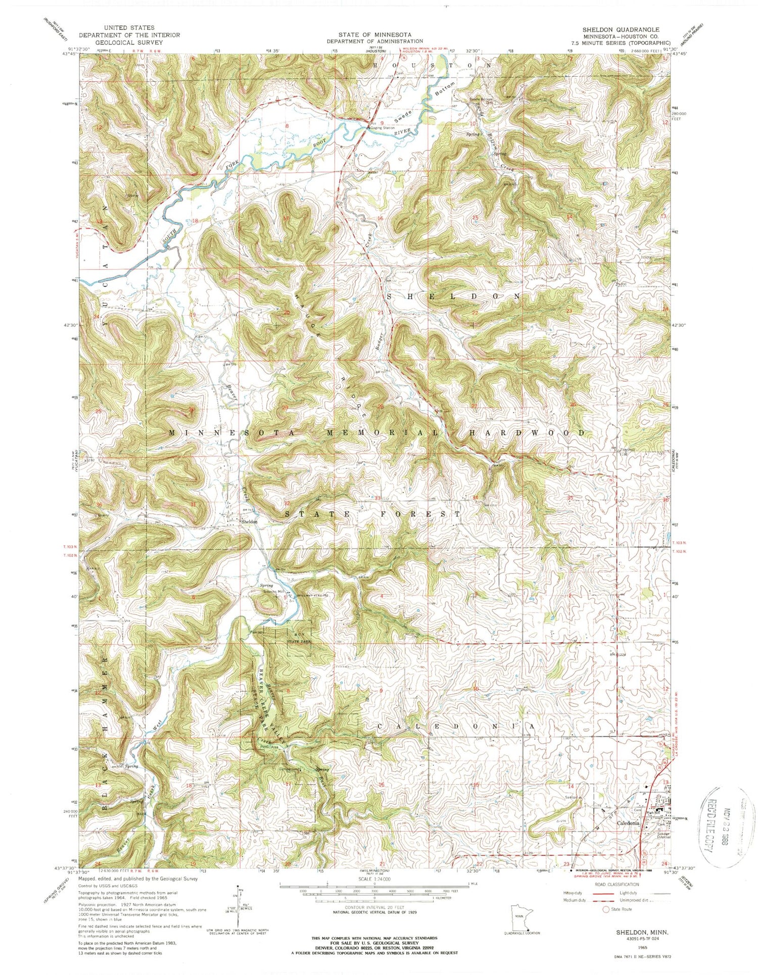 Classic USGS Sheldon Minnesota 7.5'x7.5' Topo Map Image