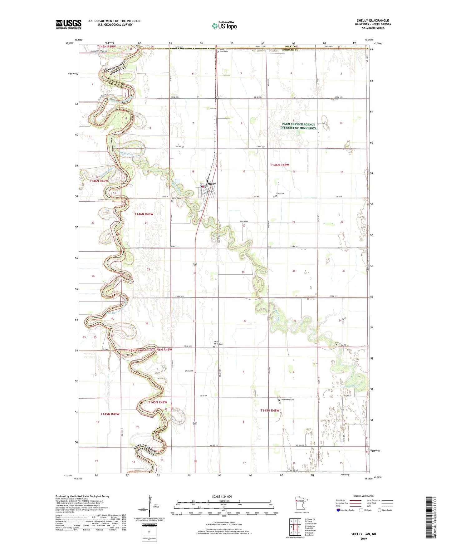 Shelly Minnesota US Topo Map Image
