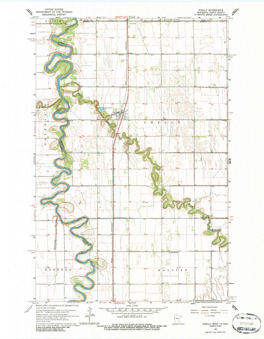 Classic USGS Shelly Minnesota 7.5'x7.5' Topo Map Image