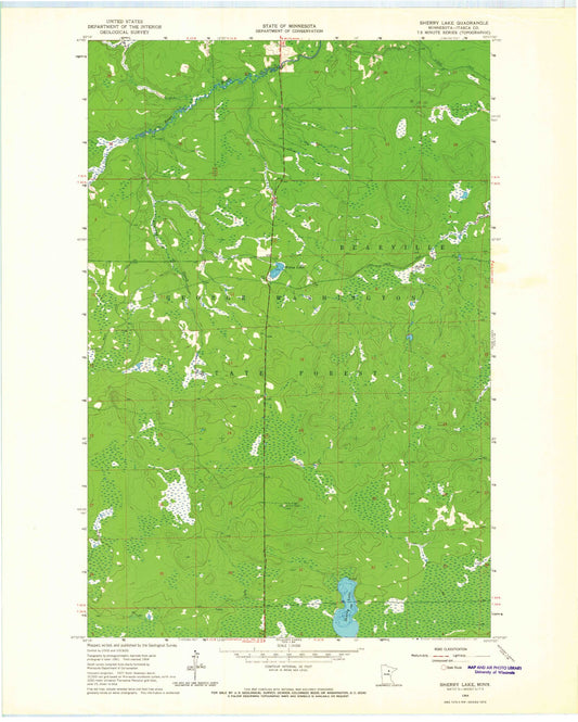 Classic USGS Sherry Lake Minnesota 7.5'x7.5' Topo Map Image